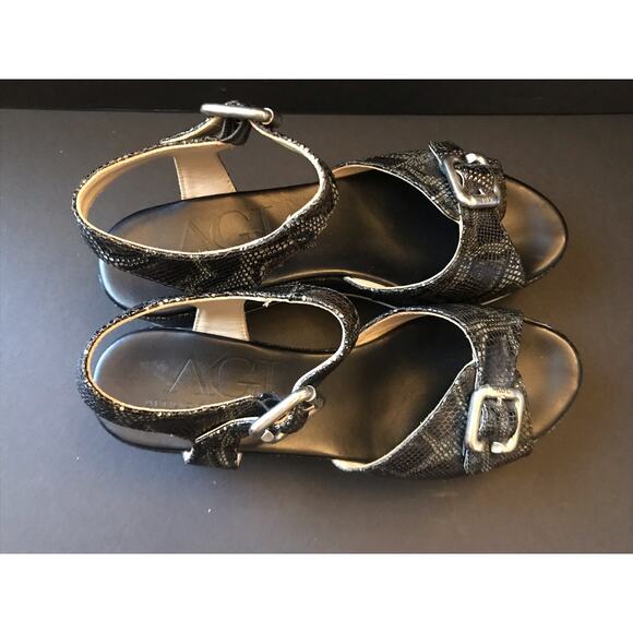 Attilio Giusti Leombruni Black Snake Skin Leather Platform Sandals Size 38.5 - Picture 2 of 12